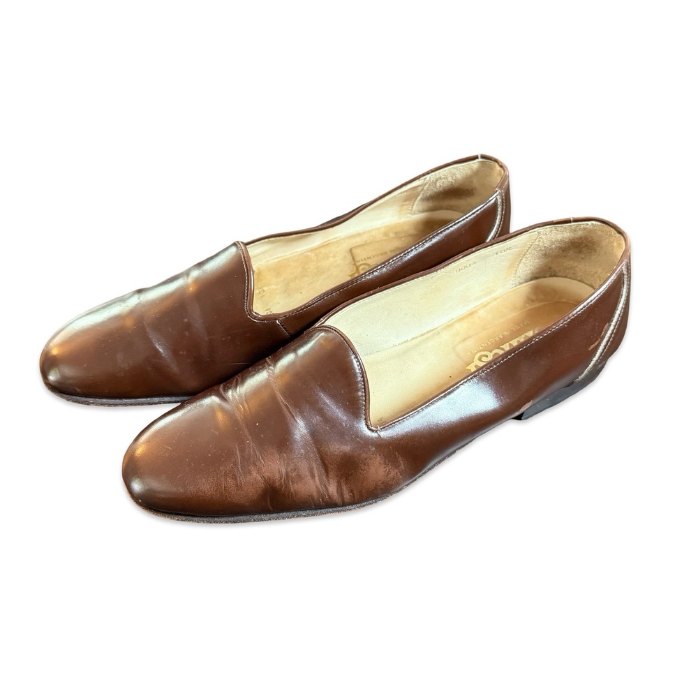 Ennesi Mens Brown Leather Loafers Slip On Dress Shoes Argentina Made 9004 10.5